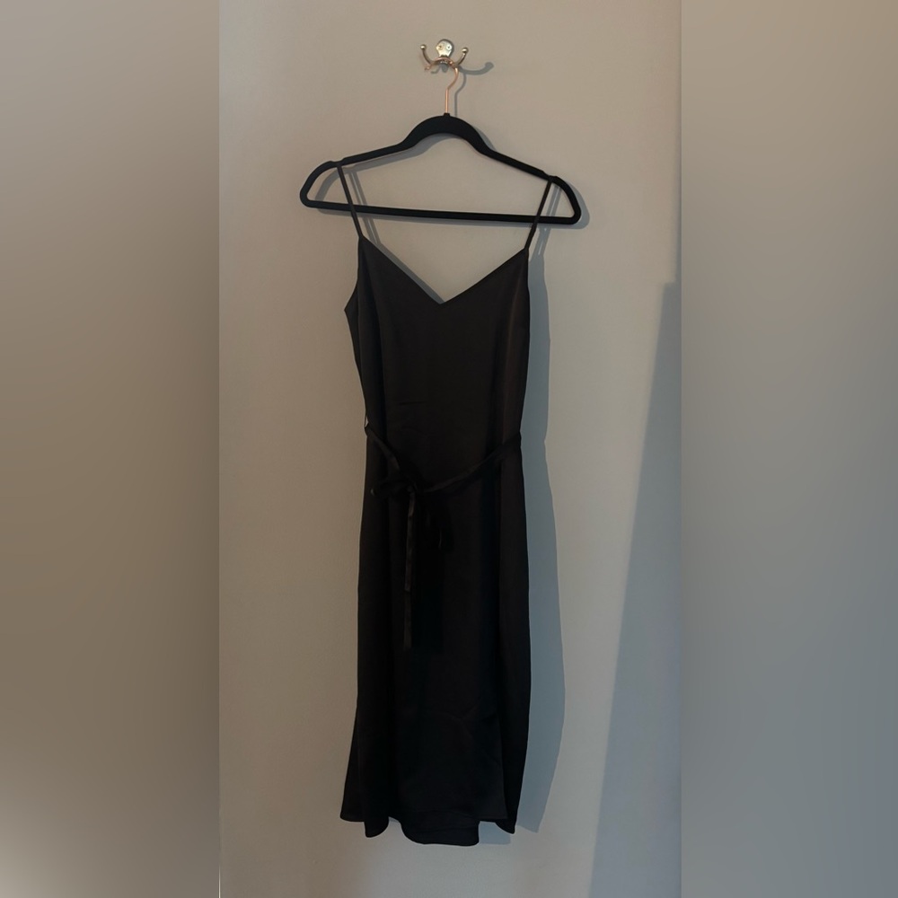 Abercrombie & Fitch Black Slit Midi Satin Dress